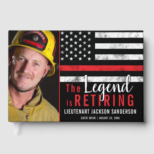 Fireman Retirement Thin Red Line Firefighter Foto Gastenboek (Voorkant)