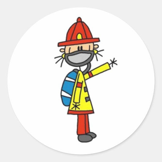 Fireman Stick Figuur Ronde Sticker (Voorkant)