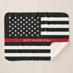 Fireman Thin Red Line American Flag Monogram Small Sherpa Deken