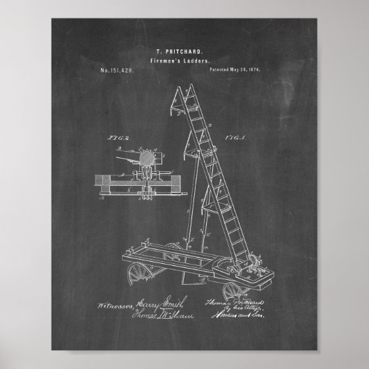 Firemen's Ladders Patent - Chalkboard Poster (Voorkant)