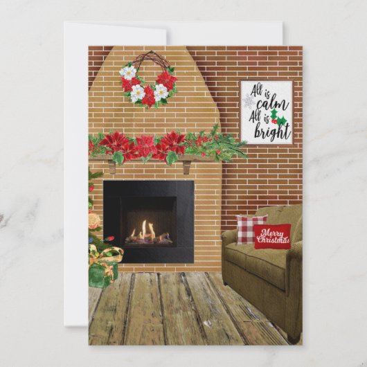Fireplace all is kalm All is Bright Kerstkaart (Voorkant)