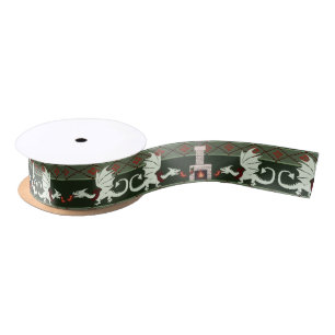 Fireplace Dragons kerstpatroon Satin Ribbon Lint