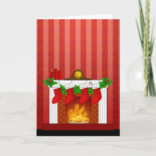 Fireplace met kerstdecorrectie Red Wallpaper Feestdagen Kaart