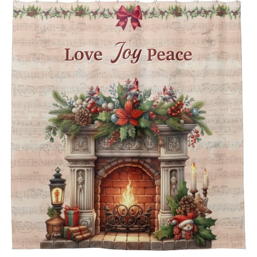 Fireplace, Music Notes, and Paris Postmark  Douchegordijn (Voorkant)