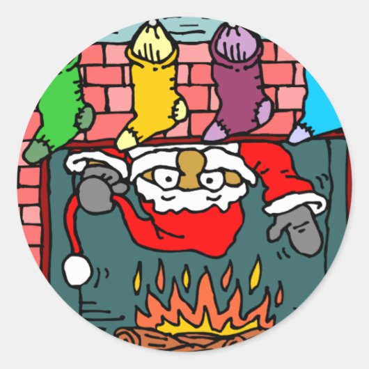 Fireplace Santa Ronde Sticker (Voorkant)