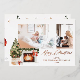 Fireplace Stockings & kerstboom foto Folie Uitnodiging
