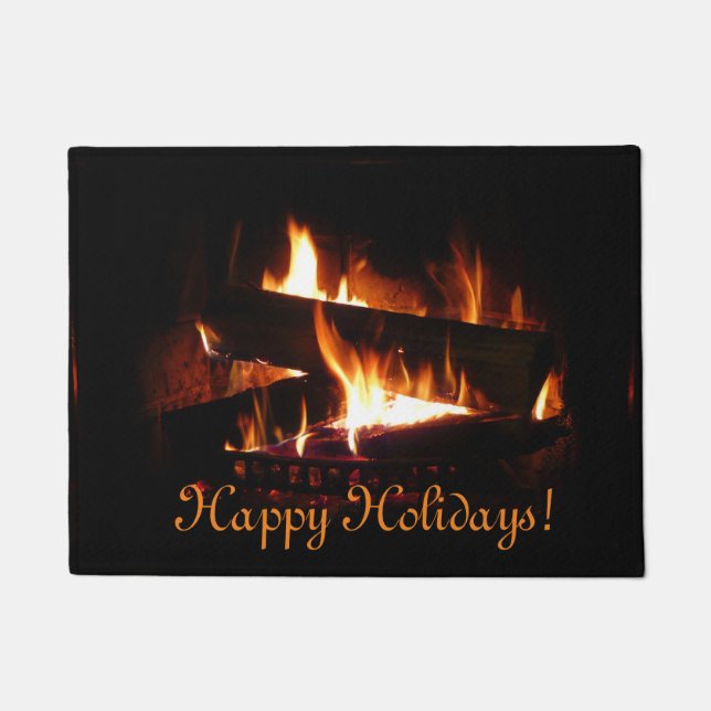 Fireplace Warm Winter Scene Photography Deurmat (Voorkant)