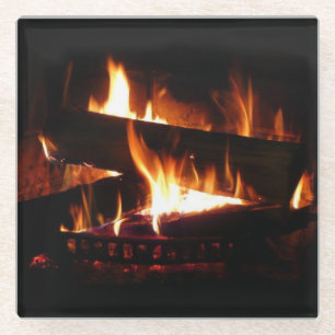 Fireplace Warm Winter Scene Photography Glazen Onderzetter