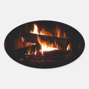 Fireplace Warm Winter Scene Photography Ovale Sticker