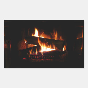 Fireplace Warm Winter Scene Photography Rechthoekige Sticker