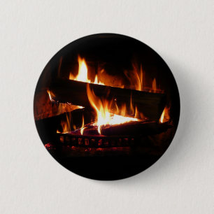 Fireplace Warm Winter Scene Photography Ronde Button 5,7 Cm