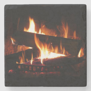Fireplace Warm Winter Scene Photography Stenen Onderzetter