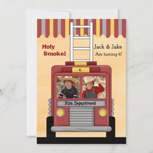 Firetruck 2 Photo Invitation à la fête d'anniversa (Devant)