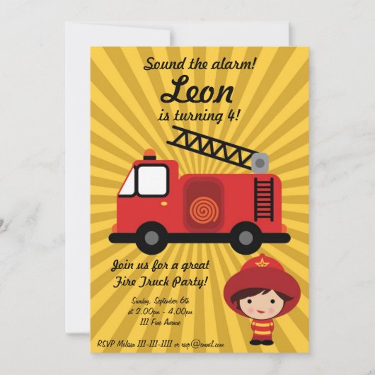 FireTruck Birthday Party Invitation Kaart (Voorkant)