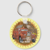 Firetruck Buddy Firefighter aangepaste brandweerma Sleutelhanger (Voorkant)