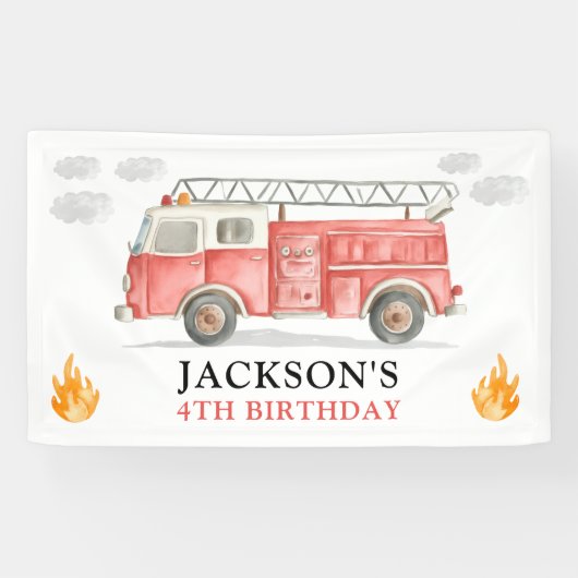 Firetruck Calling All Firefigthers Boy Birthday Spandoek (Horizontaal)