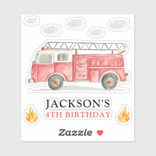 Firetruck Calling All Firefigthers Boy Birthday Sticker (Vel)