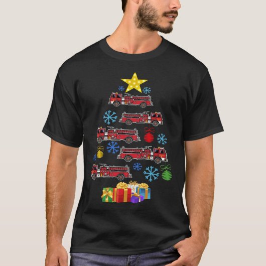 Firetruck Christmas Tree Xmas Firefighter Fireman  T-shirt (Voorkant)