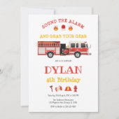 Firetruck Firefighter Kids Birthday Invitation (Devant)