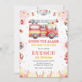 Firetruck Firefighter Kids Birthday Invitation (Devant)