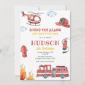 Firetruck Firefighter Kids Birthday Invitation (Devant)
