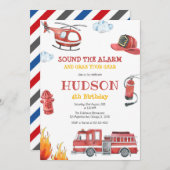 Firetruck Firefighter Kids Birthday Invitation (Devant / Derrière)