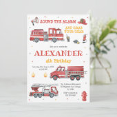 Firetruck Firefighter Kids Birthday Invitation (Debout devant)