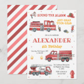 Firetruck Firefighter Kids Birthday Invitation (Devant / Derrière)