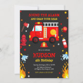 Firetruck Firefighter Kids Birthday Invitation (Devant)