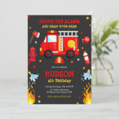 Firetruck Firefighter Kids Birthday Invitation (Debout devant)