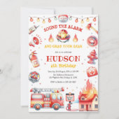 Firetruck Firefighter Kids Birthday Invitation (Devant)