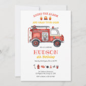 Firetruck Firefighter Kids Birthday Invitation (Devant)