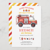 Firetruck Firefighter Kids Birthday Invitation (Devant / Derrière)