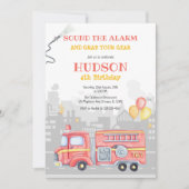 Firetruck Firefighter Kids Birthday Invitation (Devant)