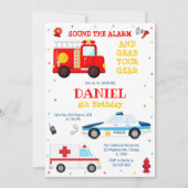 Firetruck Firefighter Kids Birthday Invitation (Devant)