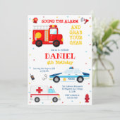 Firetruck Firefighter Kids Birthday Invitation (Debout devant)
