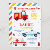 Firetruck Firefighter Kids Birthday Invitation (Devant / Derrière)