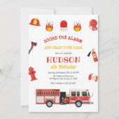 Firetruck Firefighter Kids Birthday Invitation (Devant)