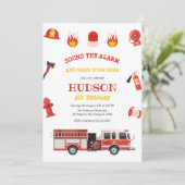 Firetruck Firefighter Kids Birthday Invitation (Debout devant)