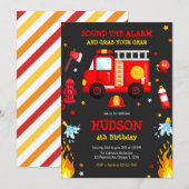 Firetruck Firefighter Kids Birthday Invitation Kaart (Voorkant / Achterkant)