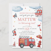 Firetruck First Birthday Invitation Kaart (Voorkant)