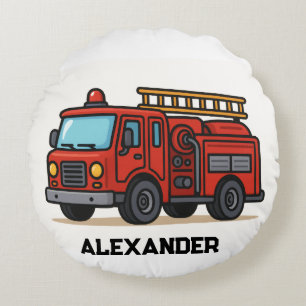 Firetruck gepersonaliseerde naam kinder werpkussen rond kussen