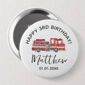Firetruck Happy Birthday Party Button (Voorkant /achterkant)