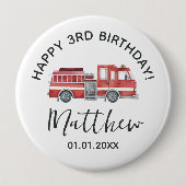 Firetruck Happy Birthday Party Button (Voorkant)