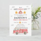 Firetruck Let's Get Fired Up Boy First Birthday Kaart (Staand voorkant)