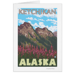 Fireweed et montagnes - Ketchikan, Alaska