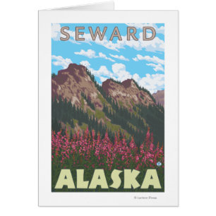 Fireweed et montagnes - Seward, Alaska