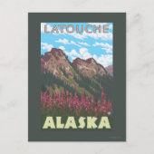 Fireweed & Mountains - Latouche, Alaska Briefkaart (Voorkant)