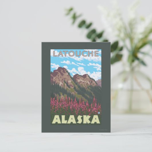 Fireweed & Mountains - Latouche, Alaska Briefkaart (Staand voorkant)