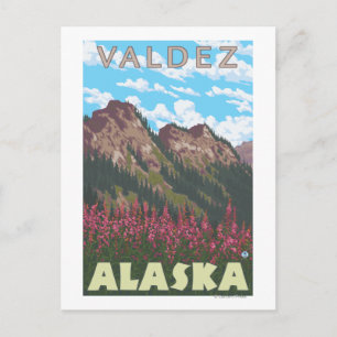 Fireweed & Mountains - Valdez, Alaska Briefkaart